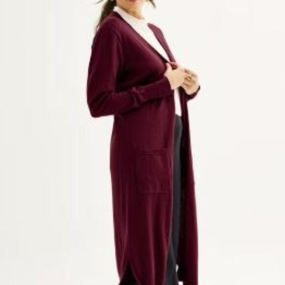 NINE WEST Size Medium Wine Burgundy Maroon Duster Cardigan Sweater Lightweight - Picture 1 of 9